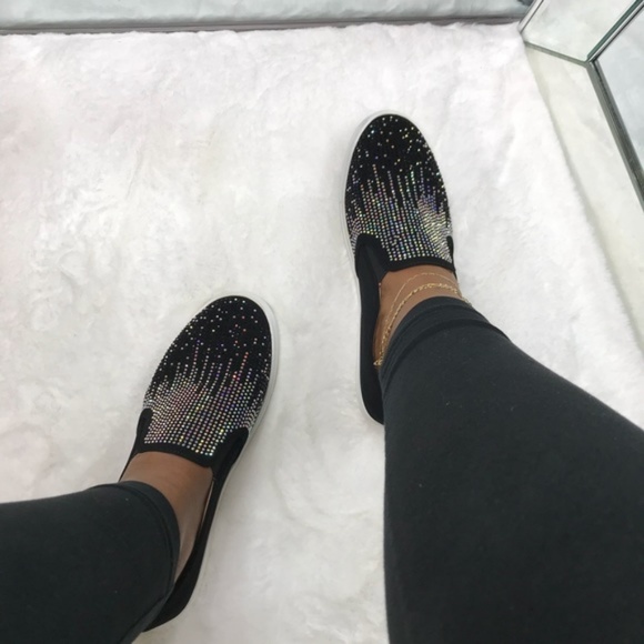 Brushed Faux Leather Embellished Slip On Sneakers - Picture 5 of 5